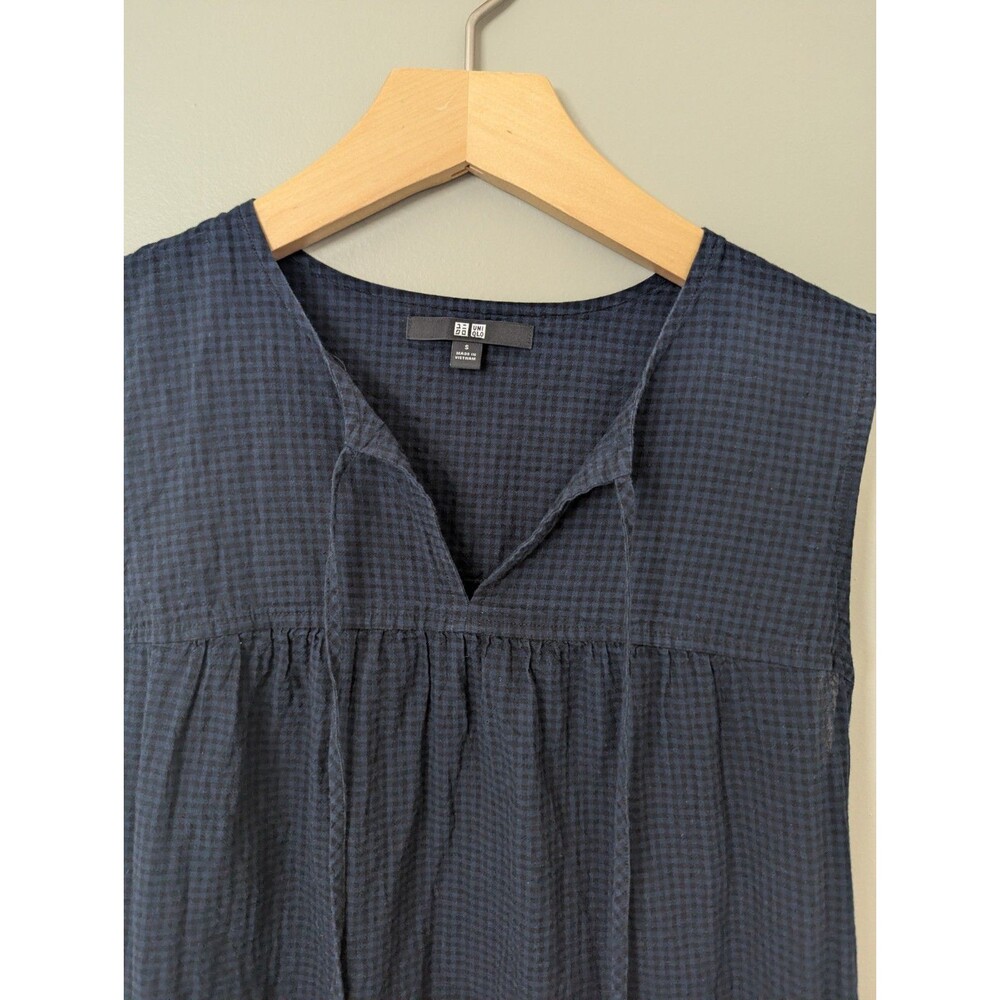 Uniqlo Tiered Maxi Dress Womens Small Minimalist Classic Plaid Navy Black